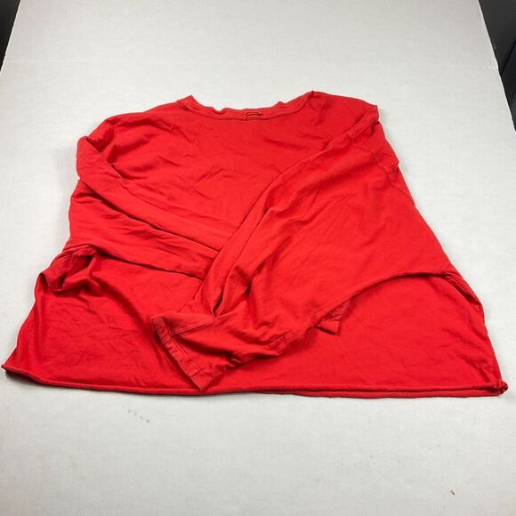 Free People Red Long Sleeve Tee L Soft Slouchy Grunge Y2K Distressed Boho Top - Picture 8 of 12